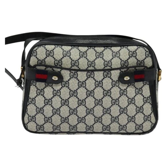 GUCCI GG Supreme Sherry Line Shoulder Bag PVC Navy Gold - Picture 8 of 15